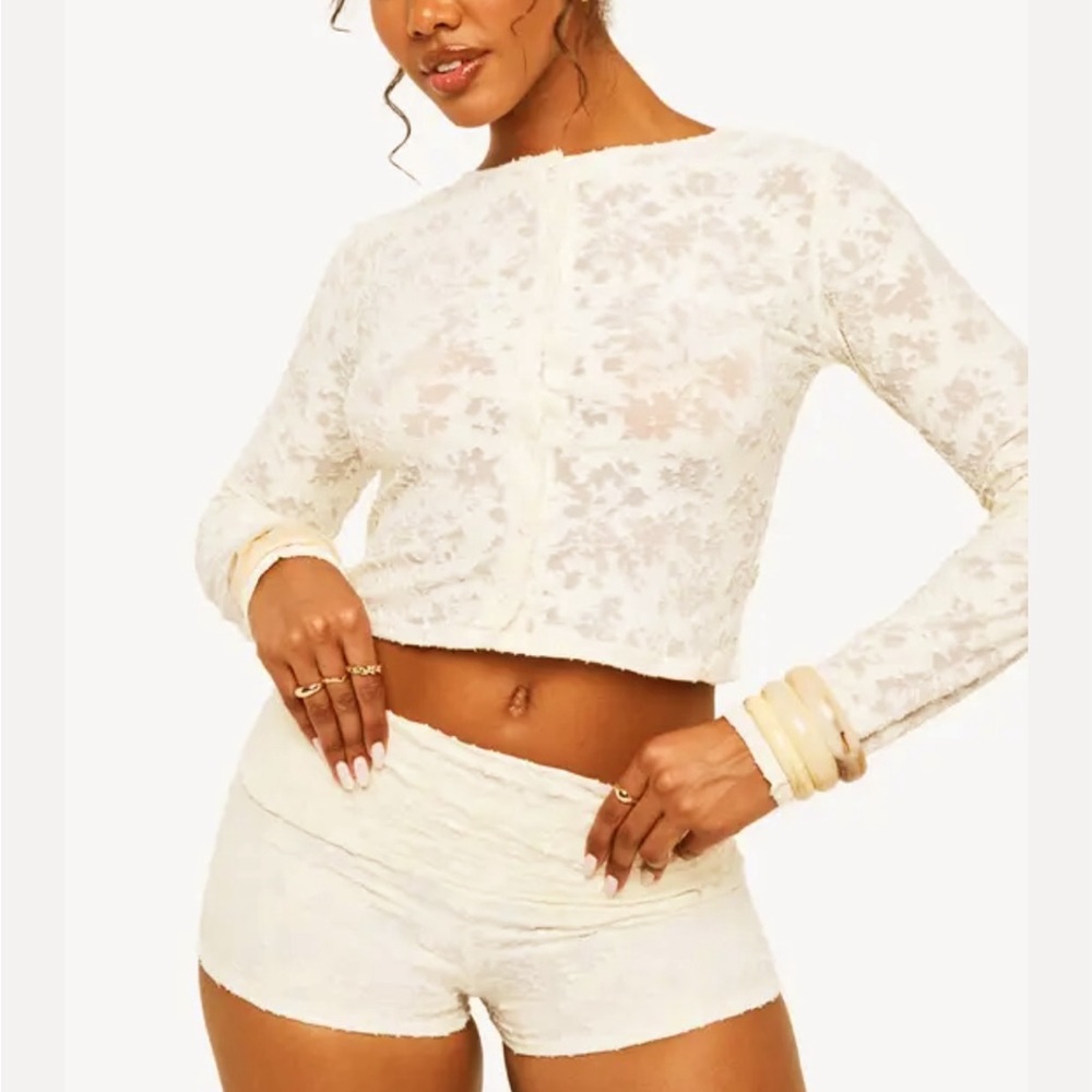 Milly Cream Cardigan Lace Floral Textured Button-Up Size Small Like New!
